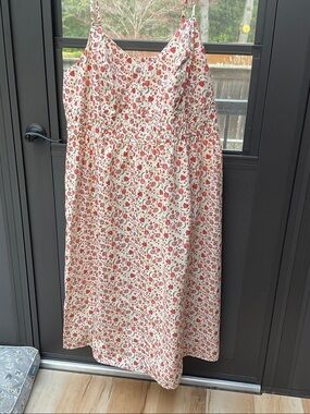 Old Navy Cream Midi Dress with Red Floral Print